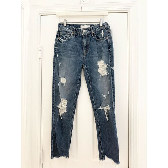 Mother Women Superior Mid Rise The Sinner Straight Distressed Jeans Blue Size 25 - Picture 1 of 9